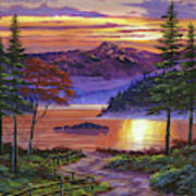 Sunrise At Misty Lake Art Print