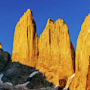 Sunrise At Torres Del Paine Peaks In Chilean Patagonia Art Print