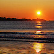 Sunrise Over The Nubble Lighthouse From Long Sands Beach Long Beach York Maine Art Print