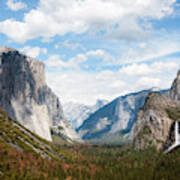 Sunset At Over Valley And Waterfall, Yosemite, Usa Art Print