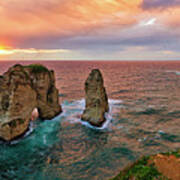 Sunset At The Raouche Coast, Beirut Art Print