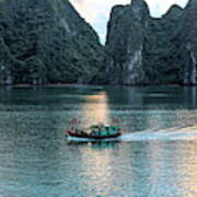Sunset Ha Long Bay Vietnam Fishing Boat Art Print