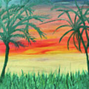 Sunset With Palm Trees #2 Art Print