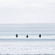 Surfers Astride Boards Waiting For Wave Art Print