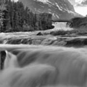 Swiftcurrent Falls Spring Sunset Black And White Art Print