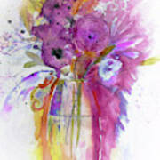 Swirly Watercolor Glass Vase Of Flowers Art Print