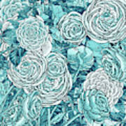 Teal Blue Watercolor Botanical Flowers Garden Pattern Flowerbed V Art Print