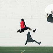 Teenage Boy 16-18 Dunking Basketball On Art Print