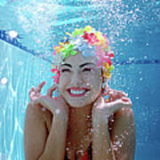 Teenage Girl 16-18 Underwater In Pool Art Print