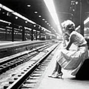 Teenage Girl Waiting For Train Art Print