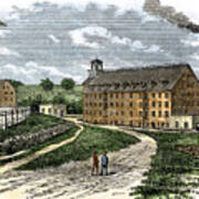 Textile Industry Textile Factory On The Edge Of Sugar River In Newport, New Hampshire, Circa 1880 Colour Engraving Of The 19th Century Art Print