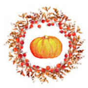 Thanksgiving Wreath - Pumpkins Art Print