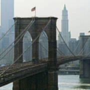 The Brooklyn Bridge With Manhattan In Art Print