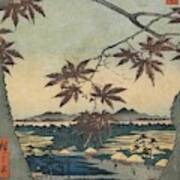 The Maple Trees At Mama, Tekona Shrine And Tsugi Bridge, From The Series One Hundred Views Of Fam... Art Print