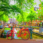 The Red Bike In Amsterdam Painting Art Print