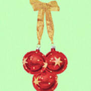 Three Christmas Ornaments Tied With Bow Art Print