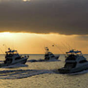 Three Sport Fishing Boats Head Out Off Catalina Island T Art Print