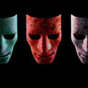 Three Textured Ai Robotic Face Masks Art Print