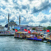 Tour Boats On Galata Bridge Art Print