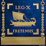 Trireme Standard Of The 10th Legion Of The Strait - Blue Vexilloid Of Legio X Fretensis Art Print