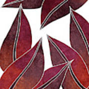 Tropical Leaf Illustration - Maroon, Red - Botanical Art - Floral Design - Modern, Minimal Decor Art Print