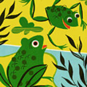 Two Frogs In A Pond Art Print