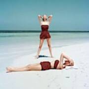 Two Models In Wool Tartan Swimsuits, Vogue Art Print