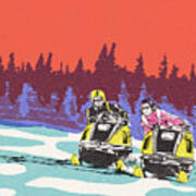 Two Snowmobilers Art Print