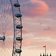 Uk, London, London Eye, Sunset Art Print