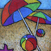 Umbrellas On The Beach Art Print