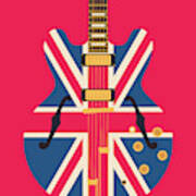 Union Jack Flag Britpop Guitar - Crimson Art Print