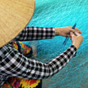 Vietnam Women Repairing Fishing Nets Art Print