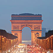 View To Arc De Triomphe Over Traffic On Art Print