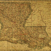 Vintage Map Of Louisiana Art Print