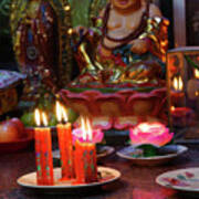 Votive Candles And Incense, With Buddha Art Print