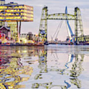 Water Reflection Rotterdam Bridges Art Print