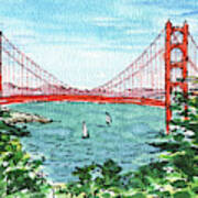 Watercolor Landscape With Golden Gate Bridge Art Print