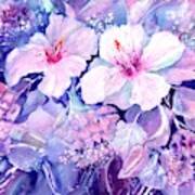 White Hibiscus And Hydrangeas Art Print