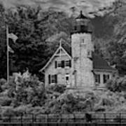 White River Lighthouse In Black And White In Summer By Whitehall Art Print