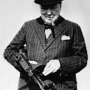 Winston Churchill With Tommy Gun Art Print