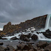 Wintertime In Iceland's Waterfall Art Print