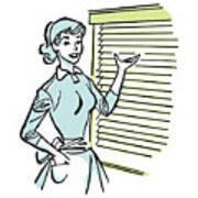 Woman At Window With Horizontal Blinds Art Print