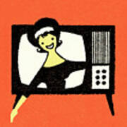 Woman Coming Out Of The Tv Art Print