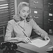Woman Sitting At Desk, Writing Letter Art Print