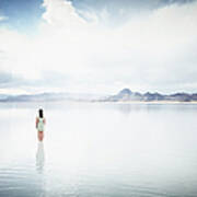 Woman Standing In Shallow Water Looking Art Print