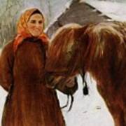 Woman With A Horse Art Print