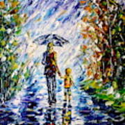 Woman With Child In The Rain Art Print