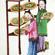 Women Feeding Silkworms On Mulberry Art Print