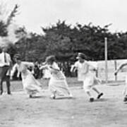 Women In Long Dresses Sprint In Race Art Print