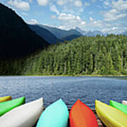 Xxl Canoes And Mountain Lake Art Print